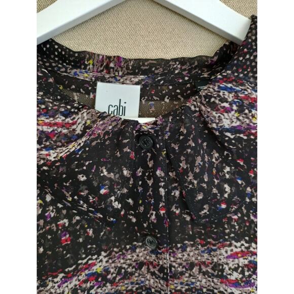 Cabi Blouse Women Medium Black Paris Sheer Abstract Art to Wear Button Front Top - Picture 5 of 11